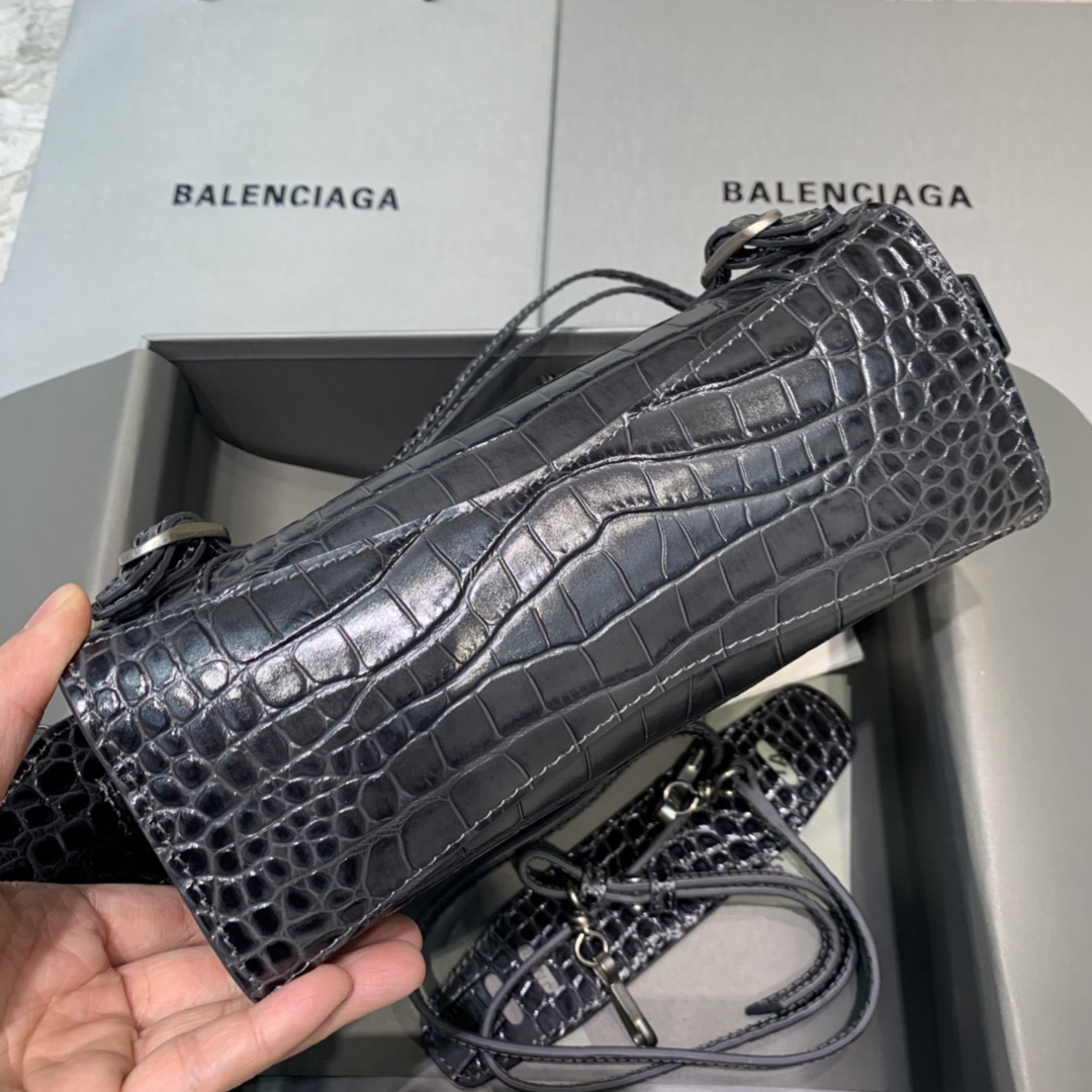 Balenciaga Neo Classic Mini Handbag Crocodile Embossed Shoulder Bag Dark Gray